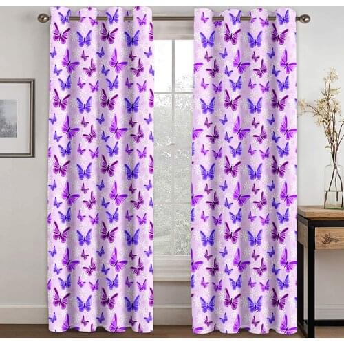 Living Room Shading 90% Decorative Curtain Purple Butterfly Pattern Home Textile Decoration Bedroom Perforated Curtains