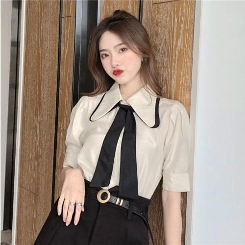 Ladies Vintage Loose Blouse Women Shirt Casual Workwear Office Lady Tie White OL Style Women Shirt Female Blouse Tops Blusas