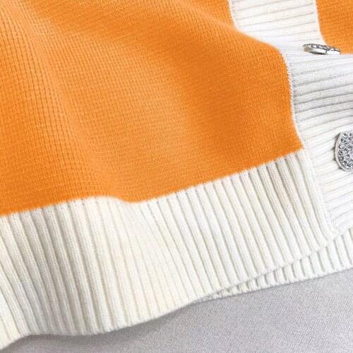 2021 Autumn and Winter New Style Contrast Color Long-sleeved Straight Knit Coat Cardigan Women Sweater