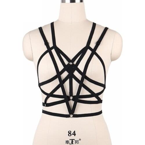Harajuku Body Bondage Harness 90s Fetish Wear Cage Bralette Sexy Crop Top Cage Bralette Women Pole Dance Bondage Lingerie O0068