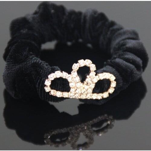 Furling Girl 1 PC Crown Shaped Rhinestone Velvet Hair Scrunchies Hair Tie Band Ponytail Holder