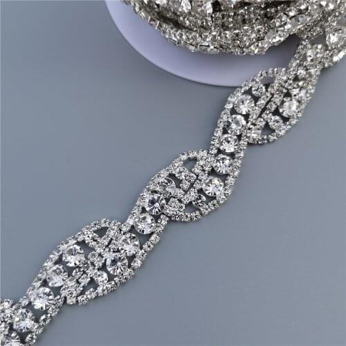 1 Yard Rhinestone Crystal Chain Bling Diamante Diamond Trim Ribbon Gem Sparkle 0.79" Width Wedding Dress Lace Necklace Applique