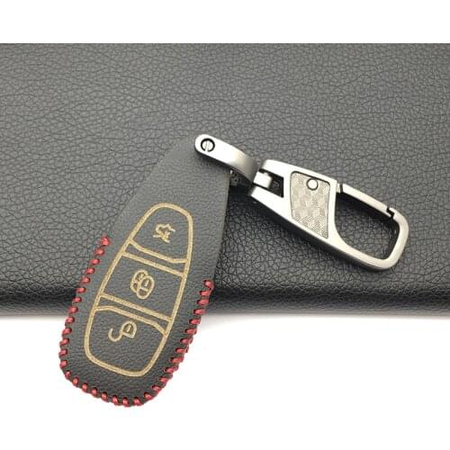 100% Top Layer Leather Cover for Ford Fiesta Focus Mondeo Ecosport Kuga Focus ST Car Key Smart 3 Buttons Remote Key Case Fob