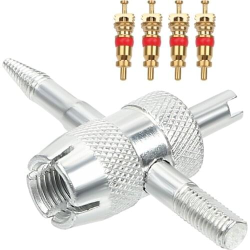 4 in 1 Tire Valve Stem Removal Tool Tyre Cleaning Tool Car Tire Repair Tools 4pcs Copper Valve Core Valve Stem Puller