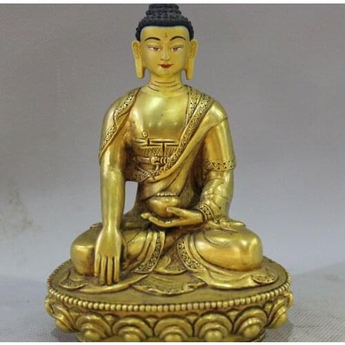 6"China Bronze 24K Gold Shakyamuni Sakyamuni Buddha Amitabha Bowl Statue