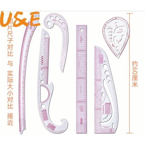6PCS Sewing Rules French Curve Set Cutting Ruler Clothing Sample Metric Yardstick Sleeve Arm Curve Cut Cutting Knife Ruler