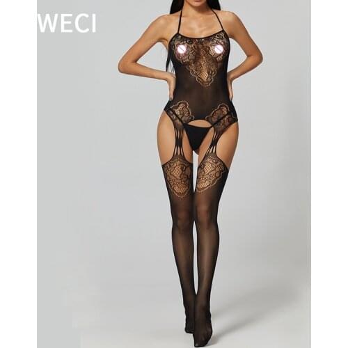 WECI Mesh Bodysuit Large Size Lingerie Pantyhose Full Body Stocking Sexy Costume Hot Women Clothes For Sex In Ass With Open Back