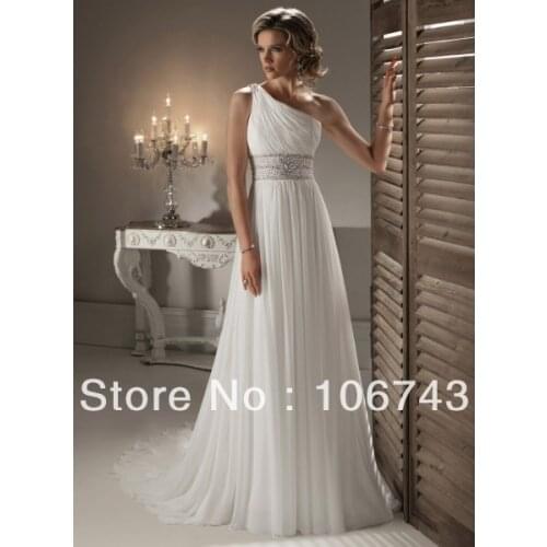Босоножки 2020 new style Sexy bride weddings Custom one shoulder crystal beading white chiffon long Bespoke Wedding Dresses