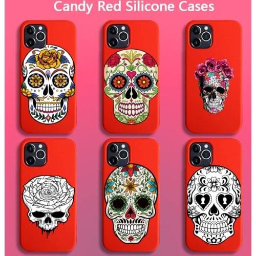Flower Skull Phone Case for iPhone 12 pro max mini 11 pro XS MAX 8 7 6 6S Plus X SE 2020 XR red case