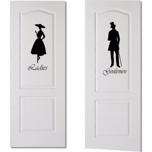 Ladies Gentlemen Bathroom WC Door Sticker Fashion Vinyl Wall Sticker Decals Black A0033