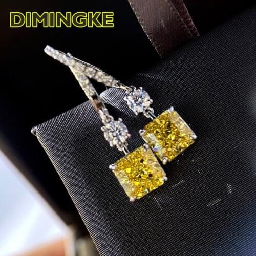 DIMINGKE 1.5CT Square Topaz Diamond Super Flash Earrings 100%-S925 Silver 18K Gold Jewelry Wedding Party Birthday Woman Gift