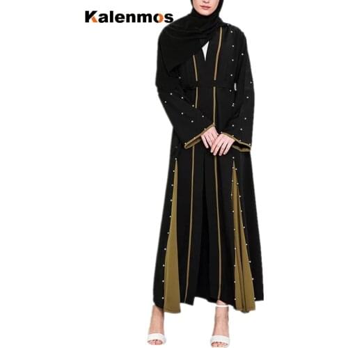 Dubai Kaftan Dress Muslim Women Beading Abaya Arabic Lace-up Slim Caftan Long Robe Patchwork Turkish Islamic Ropa Dresses