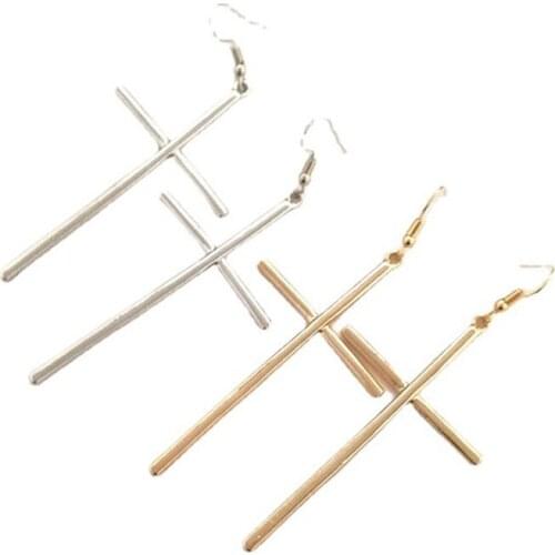Ethnic Big Cross Long Earrings For Women Gold Color Drop Punk Cross Earring
