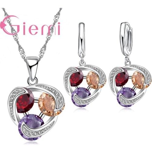 Statement Heart Shape Jewelry Sets 925 Sterling Silver Style For Women Beautiful Drop Earrings/Charm Necklace Pretty Gifts