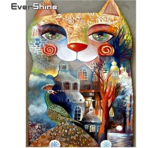 Evershine 5D Diamond Painting Cross Stitch Cartoon Diamond Mosaic Cat Pictures Of Rhinestones Diamond Embroidery Wall Decor