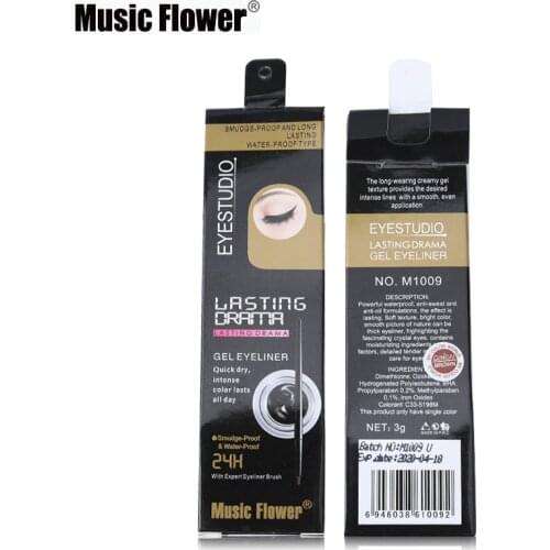 Music Flower Brand Black Waterproof Eyeliner Gel Makeup Cosmetic Gel Eye Liner With Brush 24 Hours Long-lasting For Women