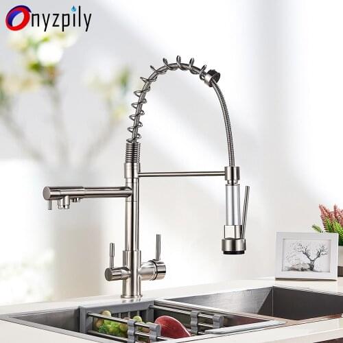 Onyzpily Filtered Crane Kitchen Faucet Pull Out Spray 360 Rotation Water Filter Tap Three Ways Sink Mixer Purification Tap