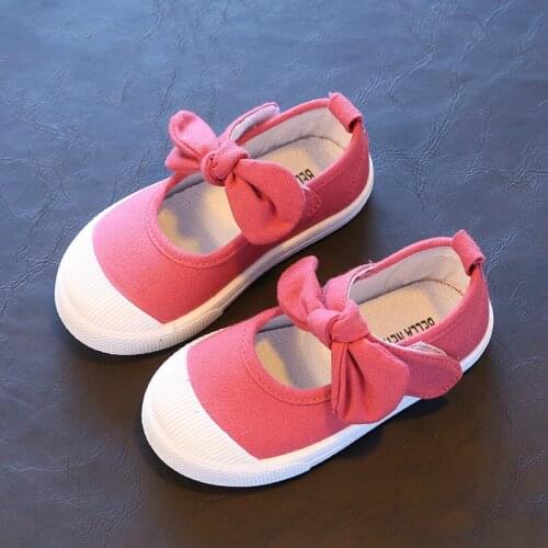 Spring Autumn Children Canvas Casual Shoes Kids Lovely Bow Flat Heels Shoes Girls Princess Solid Color Sneakers