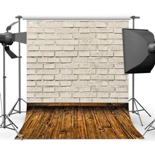 MOCSICKAWhite Brick Wall Photography Background Wood Floor Backdrop for Photo Newborn Booth Studio F-1581