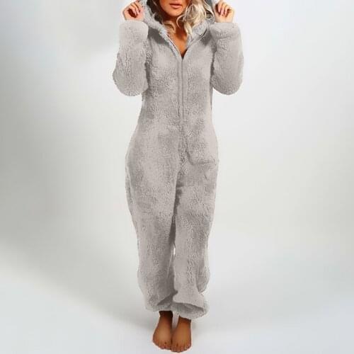 2021 Brand New Womens Plush Romper Winter Pajamas Long-Sleeve Zipper High Neck Hat Keep Warm Girl’s Clothes S-5XL