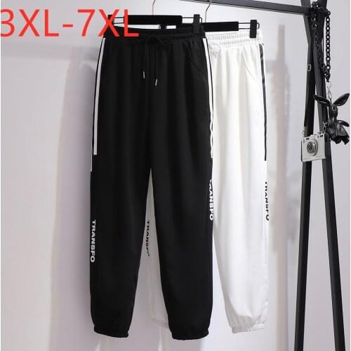New spring autumn plus size sports pants for women large loose casual black pocket stripe long trousers belt 4XL 5XL 6XL 7XL