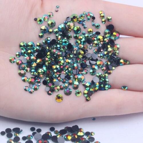 Olive Black AB 2mm-6mm Non Hotfix Resin Round Diamonds 3D Nails Art Rhinestones For Jewelry Making DIY Crafts Fabric Garments