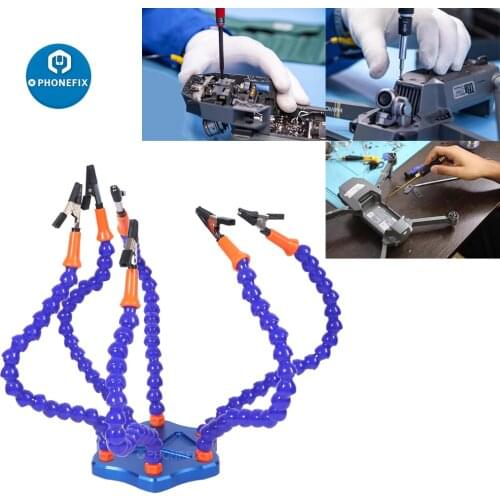 Soldering Station with Six Flexible Arms Metal Base Soldering Tool 6 Soldering Aid Vise Aluminum Base for Car Boat Quadcopter He
