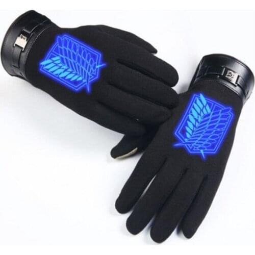 Anime Attack On Titans Cosplay Glove Autumn Winter Keep Warm Noctilucent Black Full Finger Gloves Accessories Handwear Costume