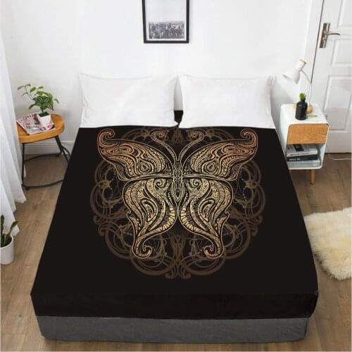Fitted Sheets Mattress Cover With Elastic Band Bed Sheet Linens Bedsheet 90x200 180x200 200x220 Size 3D Printed Black butterfly