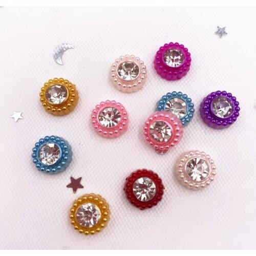 40pcs Mix Resin Cute Beautiful 10mm Round Pearl BeadsButtons Flatback Rhinestone Appliques DIY Wedding Scrapbook Craft B211