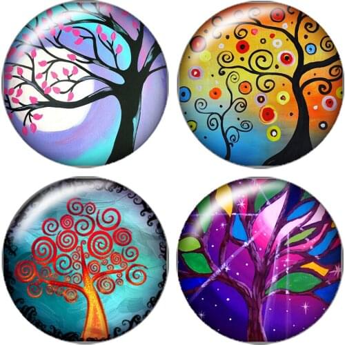 Colorful Tree of life Beauty 10pcs mixed 12mm/16mm/18mm/25mm Round photo glass cabochon demo flat back Making findings ZB0436