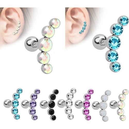 Curve Crystal CZ Stud Earrings Upper Ear Conch Ear Piercing