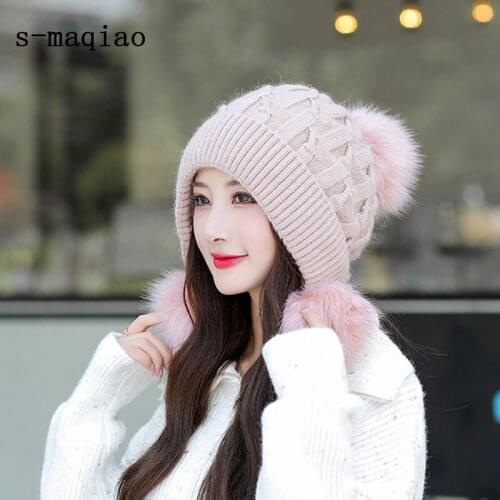 Rabbit Fur Hats Women Autumn Winter Fashion Beanies Sweet Cute Hedging Cap Velvet Wool Hat Student Hair Ball Caps Warm Knit Hat
