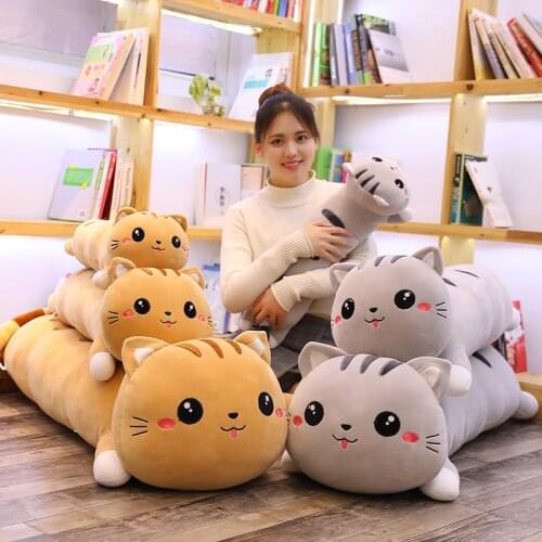 Cute cartoon cat plush toy animals pillow long strip pillow holding sleeping doll for girl birthday gift decoration 110cm 130cm