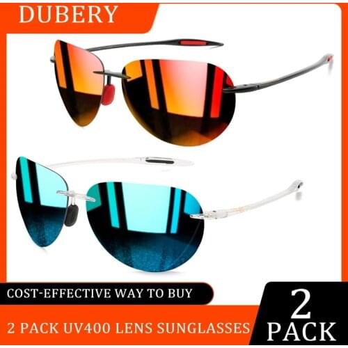 2 PACK DUBERY Brand Pilot Sunglasses Men Fashion Rimless UV400 Lens Sun Glasses Outdoor Travel High Quality Goggles