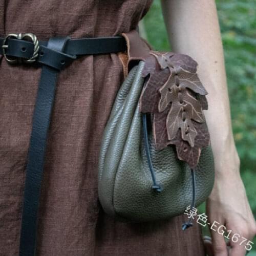 Medieval Elven Pouch Bag Woodland Elf Accessory Drawstring Coin Leather Leaf Purse Belt Elf Halloween Costume For Adult