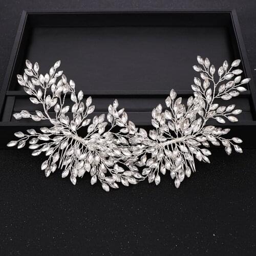 Double Crystal Rhinestone Wedding Hair Combs Hair Accessories Silver color Bridal Headpiece Crystal Women Hair Comb Hair Jewelry