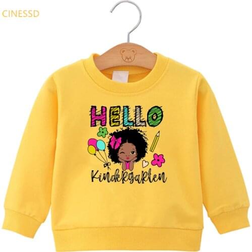 Hello kindergarten bot little black girl sweatshirt autumn winter plus velvet hoodies cute baby girls toddler clothes kids hoody