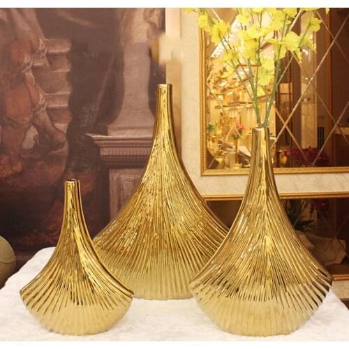 Vase Home Decor Gold Ceramic Vase Luxury Shell Flower Vases For Room Decoration Salon ваза Macetas Ceramic Jarrones Pot de fleur