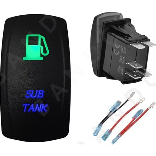 SUB TANK Rocker Switch 5P ON-OFF SPST Laser Etched Illuminated Green&Blue Led for Car Boat Marine ARB RV Buses UTV,Jumper Wire