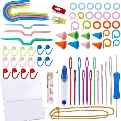 KAOBUY 91 Pcs Knitting Crochet Accessories With Knitting Stitch Markers Plastic Sewing Needles Cable Needles For Knitting
