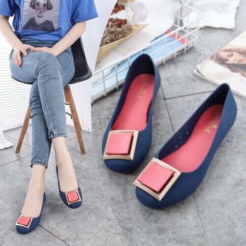 Women Jelly Flats Spring New Fashion Sweet Ballet Flats Shoes Summer Sandals Rain Shoes Flat Heel Loafers Anti Skid
