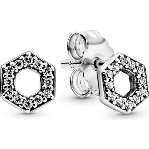 Spring Sparkling Honeycomb Hexagon Pan Earrings For Women 925 Sterling Silver earring silver 925 jewelry