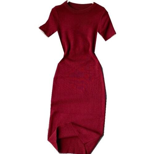 Frauen fashion dress temperament rundhals Europäischen stretch Sleeve LadiesShort hülse Knie long dress