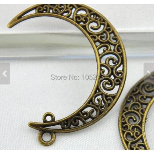 Wholesale DIY Accessory Jewelry Making - 26X38MM 10PCS Antique Bronze Filigree Moon Shape Earring Findings Charm Pendants