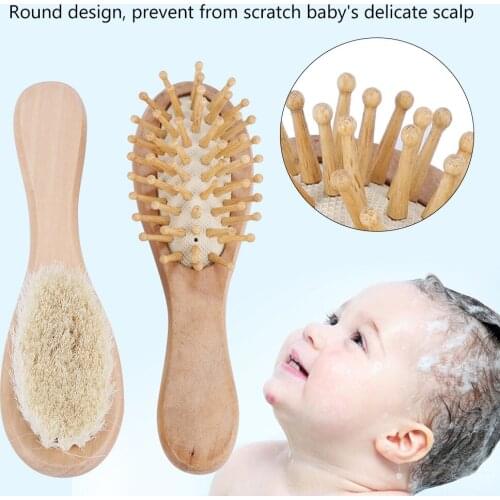 2pcs/ Set Baby Safety Natural Wooden Comb Hair Brush Care Kids Massage Baby Kit Pure Natural Material Baby Care Supplies