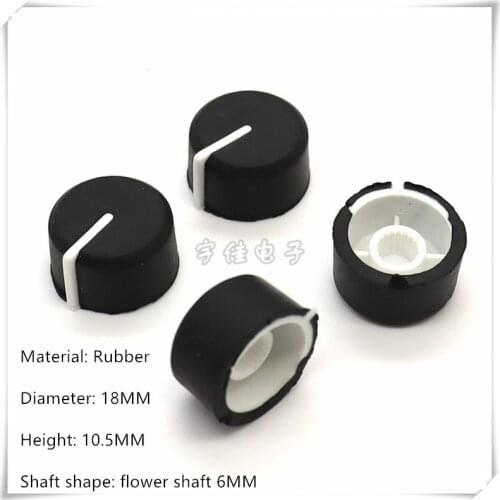 5 Piece 18×10.5MM rubber knob cap potentiometer volume adjustment switch knob is suitable for flower shaft 6MM