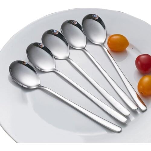 5pcs 304 Stainless Steel Long Handle Coffee Spoons Flatware Set Korean Style Round Soup Tablespoon Tea Dessert Dinner Spoon set