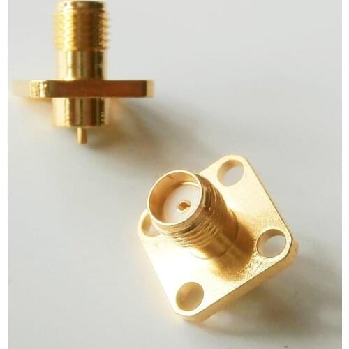 5X Pcs High-quality RF Connector SMA Female plug deck Solder Copper Body With 4 Hole Flange Chassis Panel Mount GOLD Plated