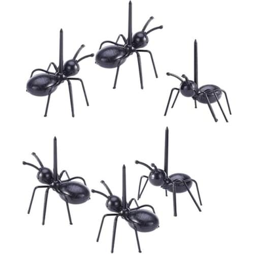 6pcs Ants Food Picks Fruit Fork Mini Cartoon Children Cake Dessert Food Fruit Pick Fruit Forks Plastic Toothpick Tableware Party